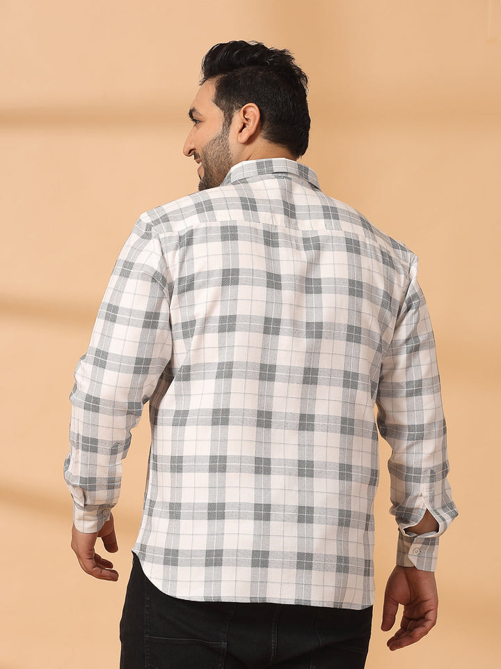 Plus Size Men Spread Collar Tartan Checked Cotton Casual Shirt
