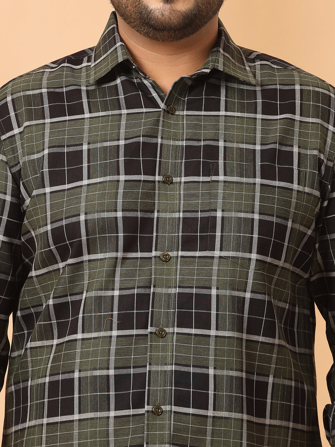 Plus Size Men Spread Collar Tartan Checked Cotton Casual Shirt
