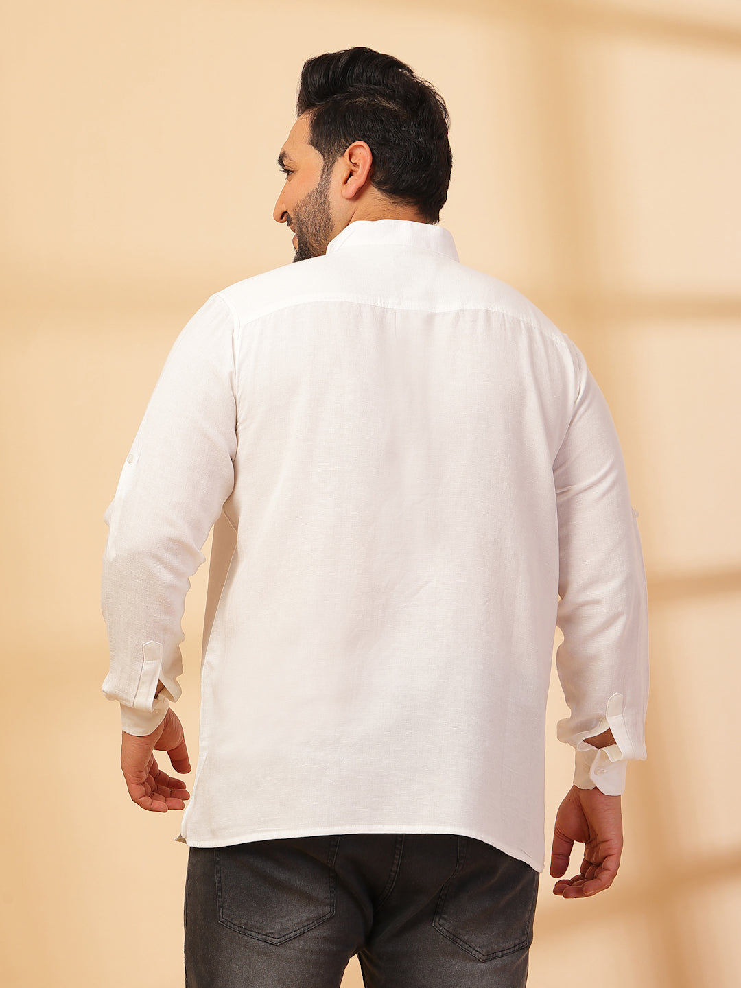 Plus Size Men White Yoke Design Patchwork Kurta