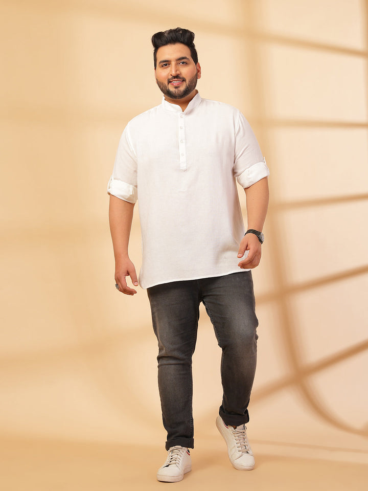 Plus Size Men White Yoke Design Patchwork Kurta
