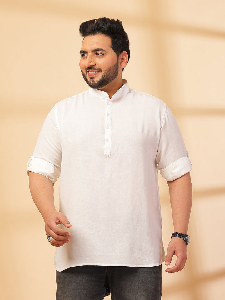 Plus Size Men White Yoke Design Patchwork Kurta