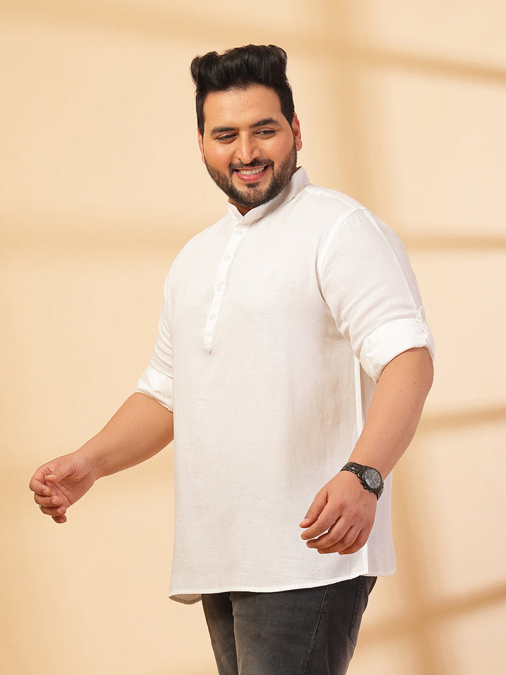 Plus Size Men White Yoke Design Patchwork Kurta