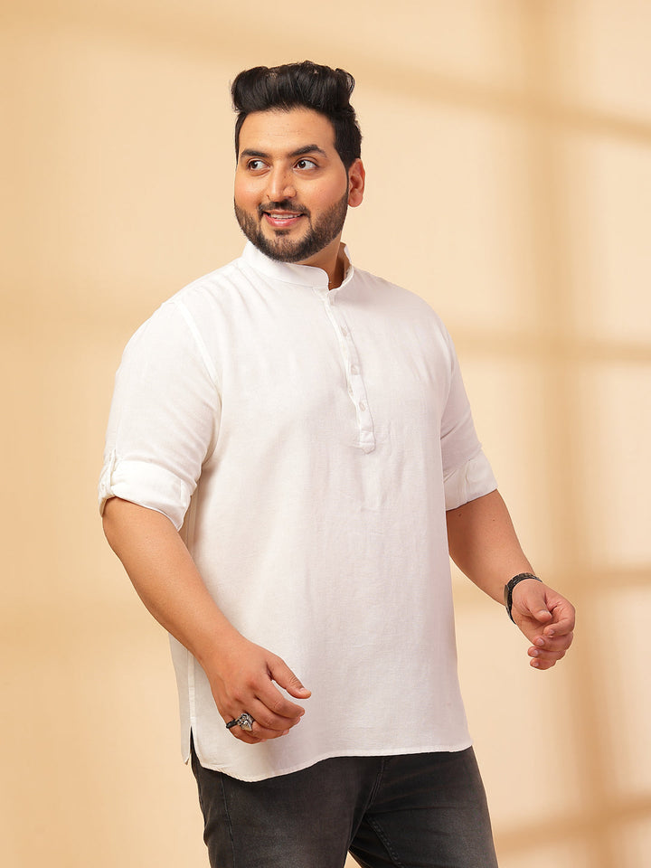 Plus Size Men White Yoke Design Patchwork Kurta