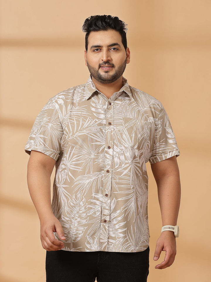 Plus Size Floral Printed Spread Collar Cotton Opaque Casual  Shirt