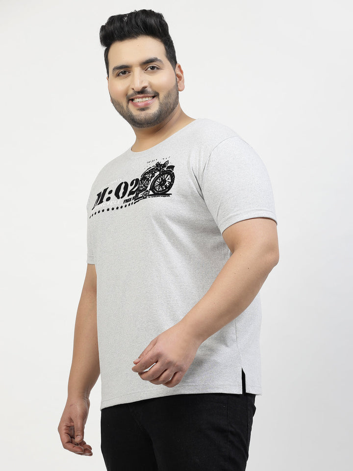 Plus Size  Typography Printed Round Neck Short Sleeves Cotton T-shirt