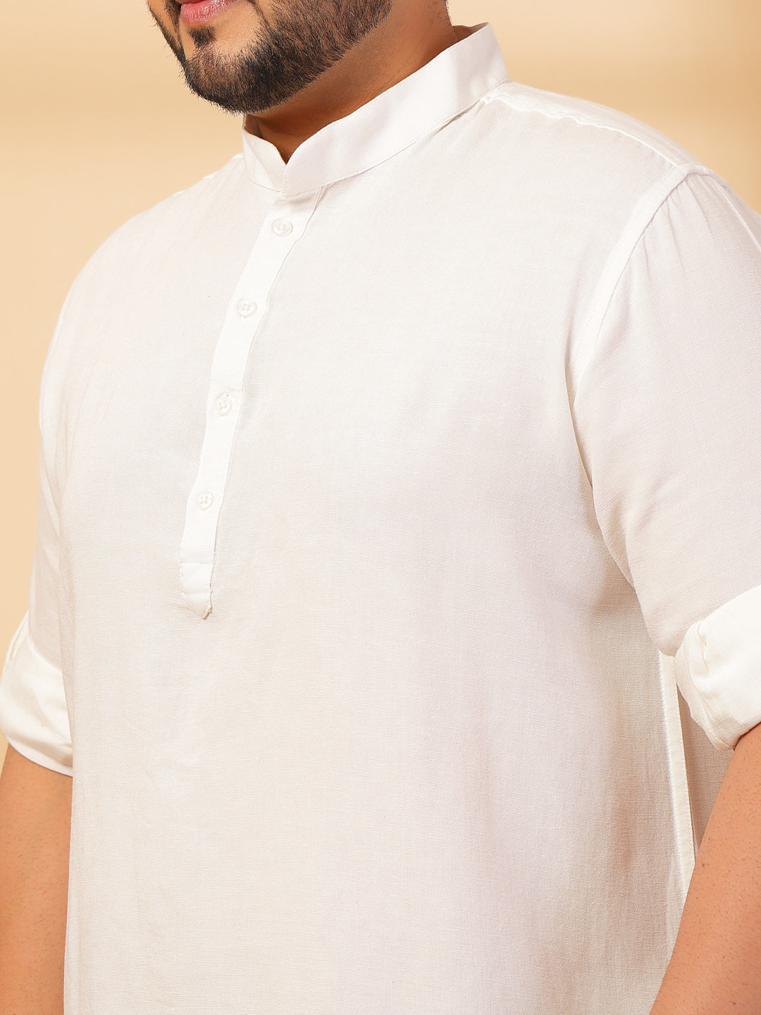 Plus Size Men White Yoke Design Patchwork Kurta