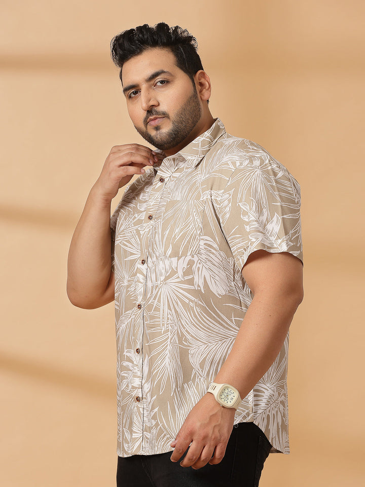 Plus Size Floral Printed Spread Collar Cotton Opaque Casual  Shirt
