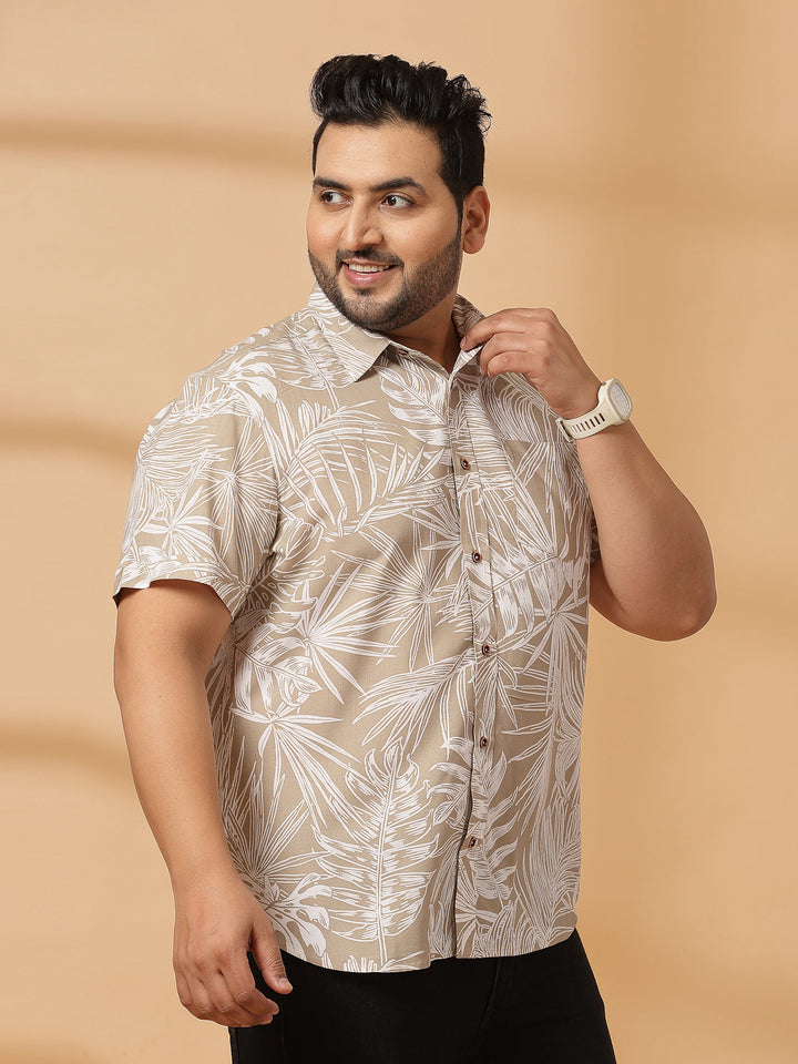 Plus Size Floral Printed Spread Collar Cotton Opaque Casual  Shirt