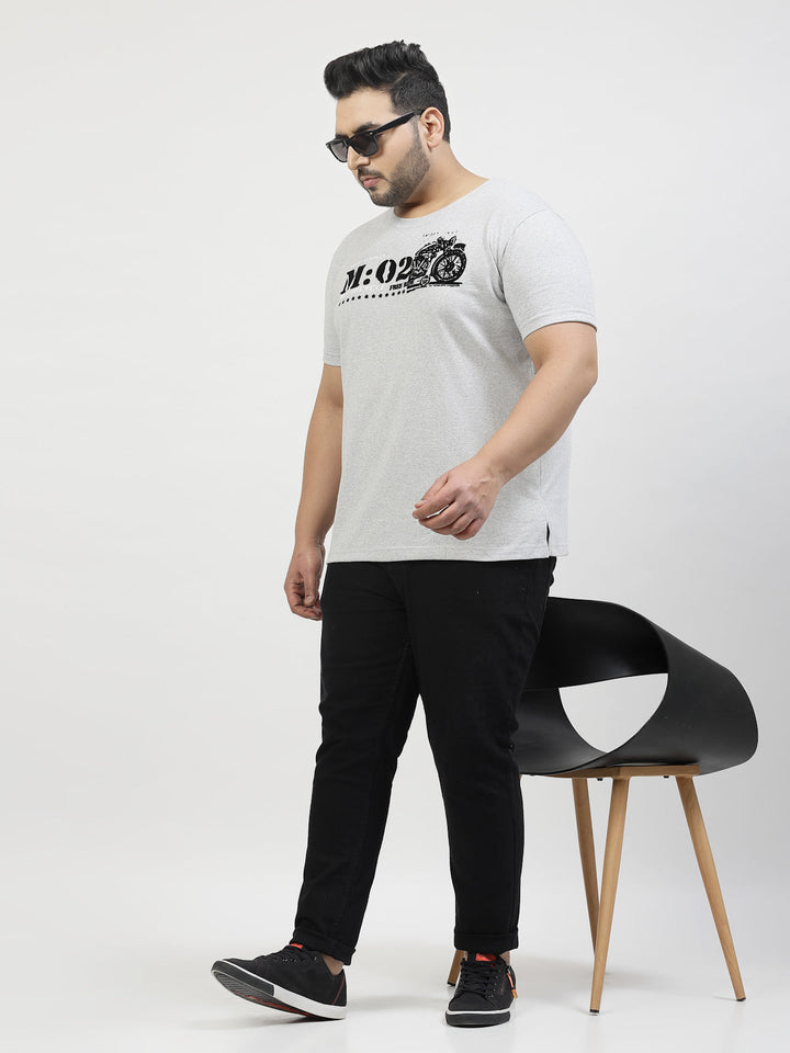 Plus Size  Typography Printed Round Neck Short Sleeves Cotton T-shirt