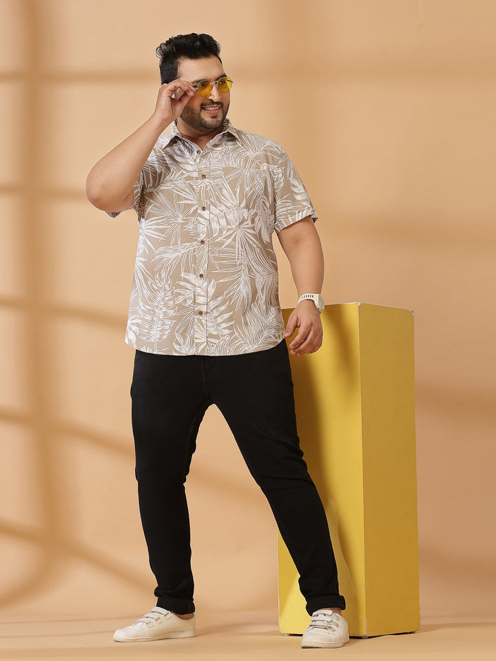 Plus Size Floral Printed Spread Collar Cotton Opaque Casual  Shirt