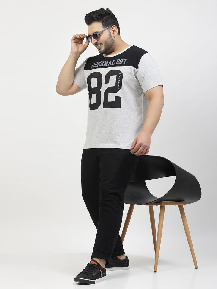 Plus Size  Varsity Printed Round Neck Short Sleeves Cotton T-shirt