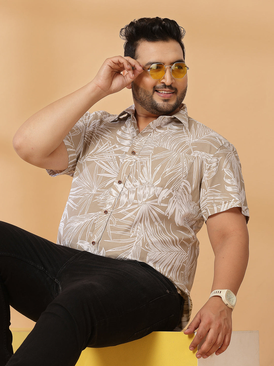 Plus Size Floral Printed Spread Collar Cotton Opaque Casual  Shirt