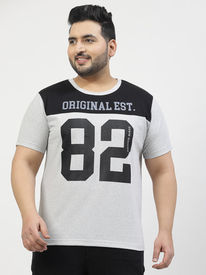 Plus Size  Varsity Printed Round Neck Short Sleeves Cotton T-shirt