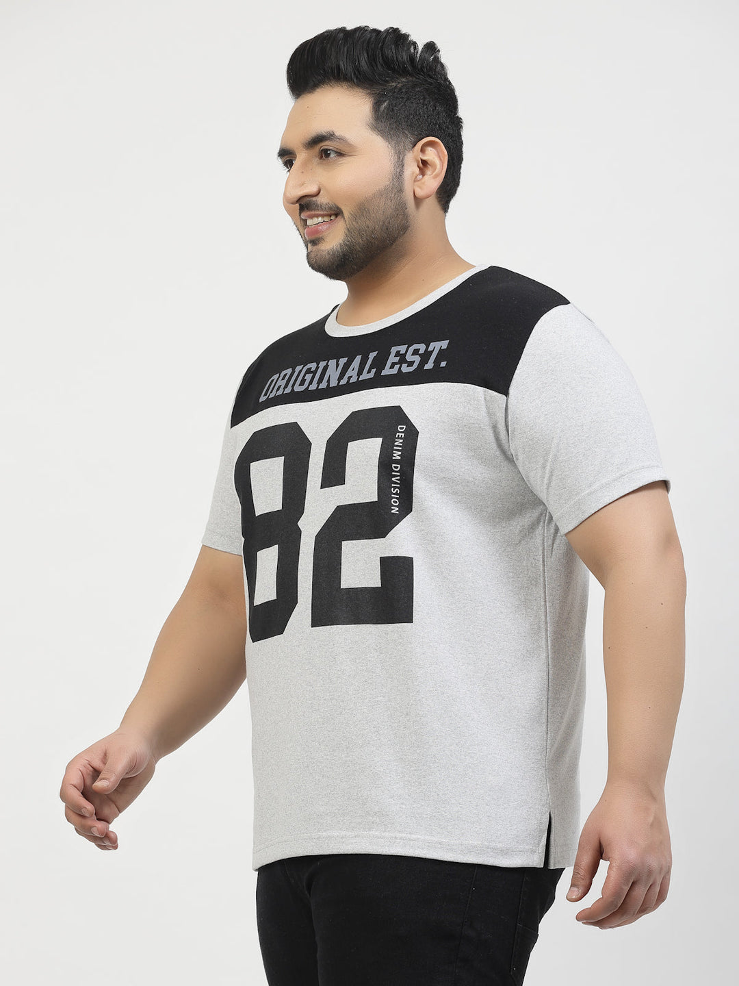 Plus Size  Varsity Printed Round Neck Short Sleeves Cotton T-shirt