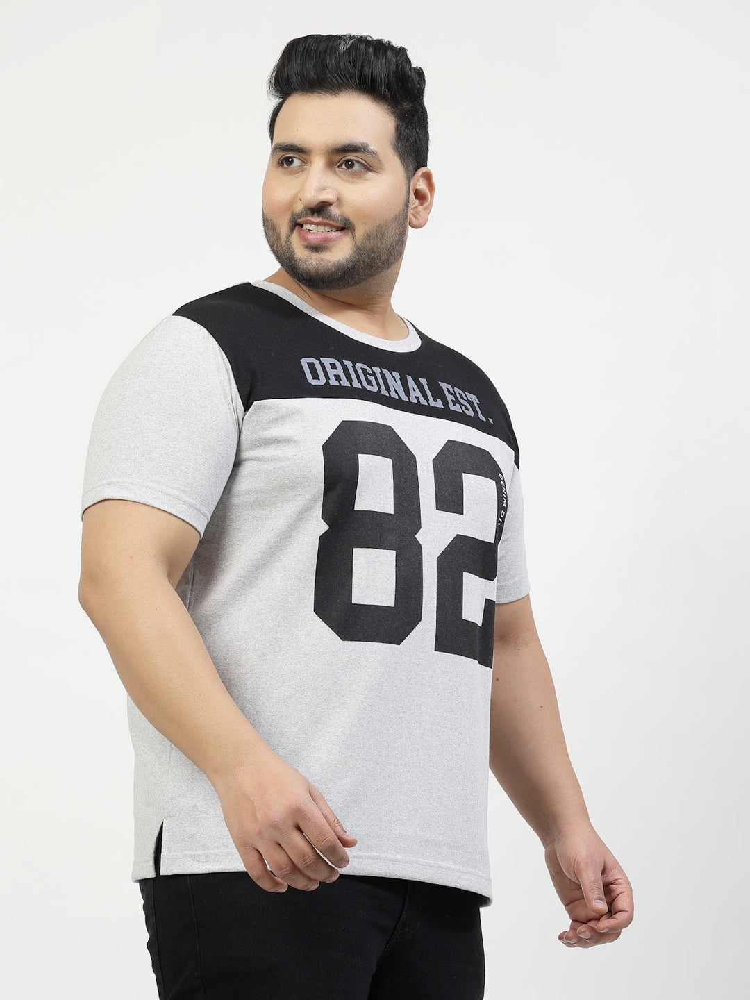 Plus Size  Varsity Printed Round Neck Short Sleeves Cotton T-shirt