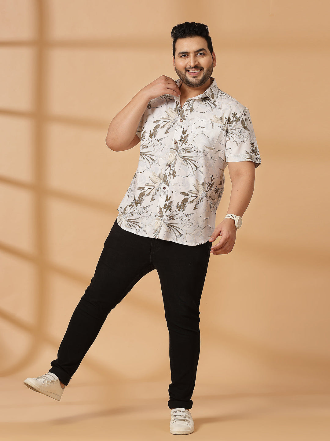 Plus Size  Brown Camouflage Printed Opaque Casual Shirt