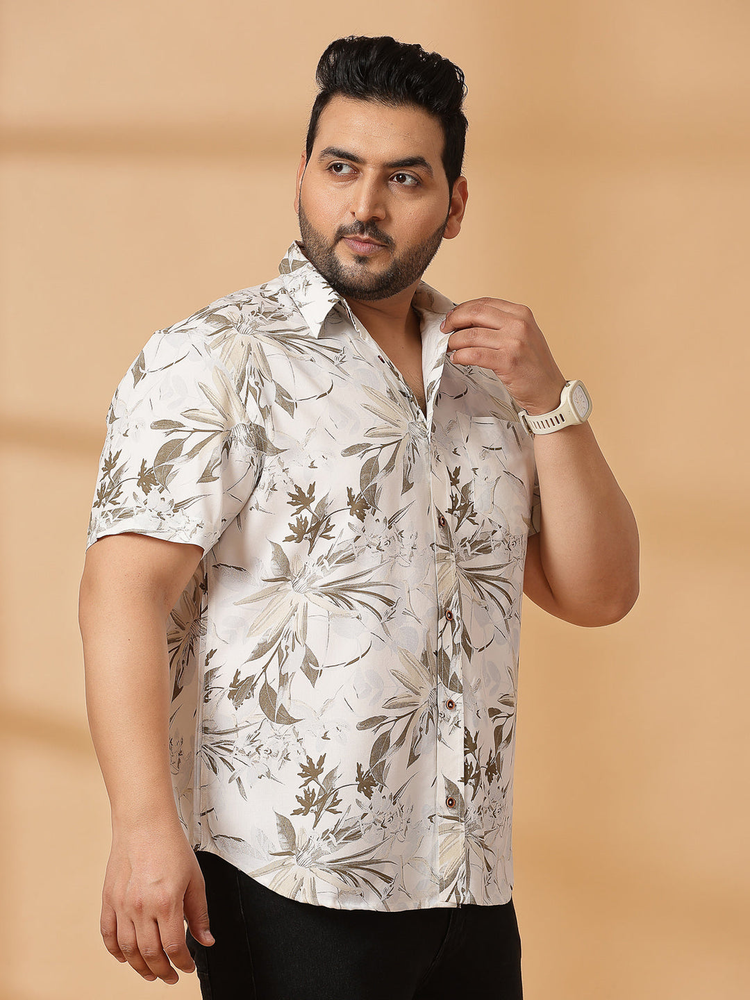 Plus Size  Brown Camouflage Printed Opaque Casual Shirt
