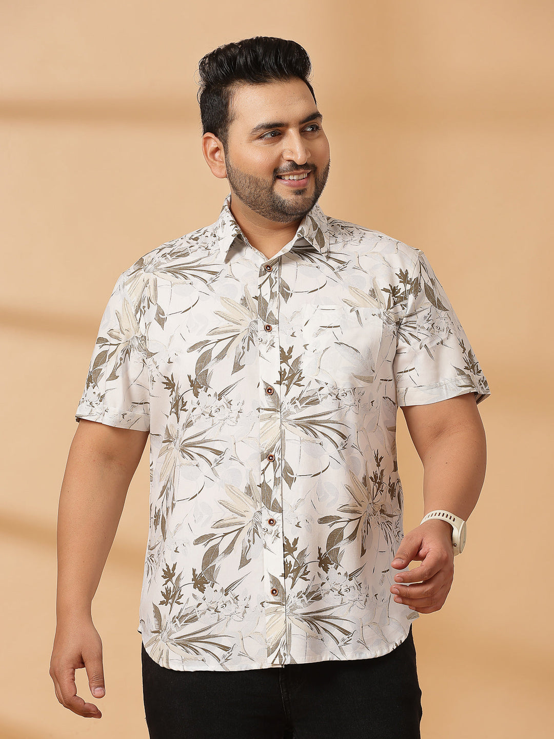 Plus Size  Brown Camouflage Printed Opaque Casual Shirt