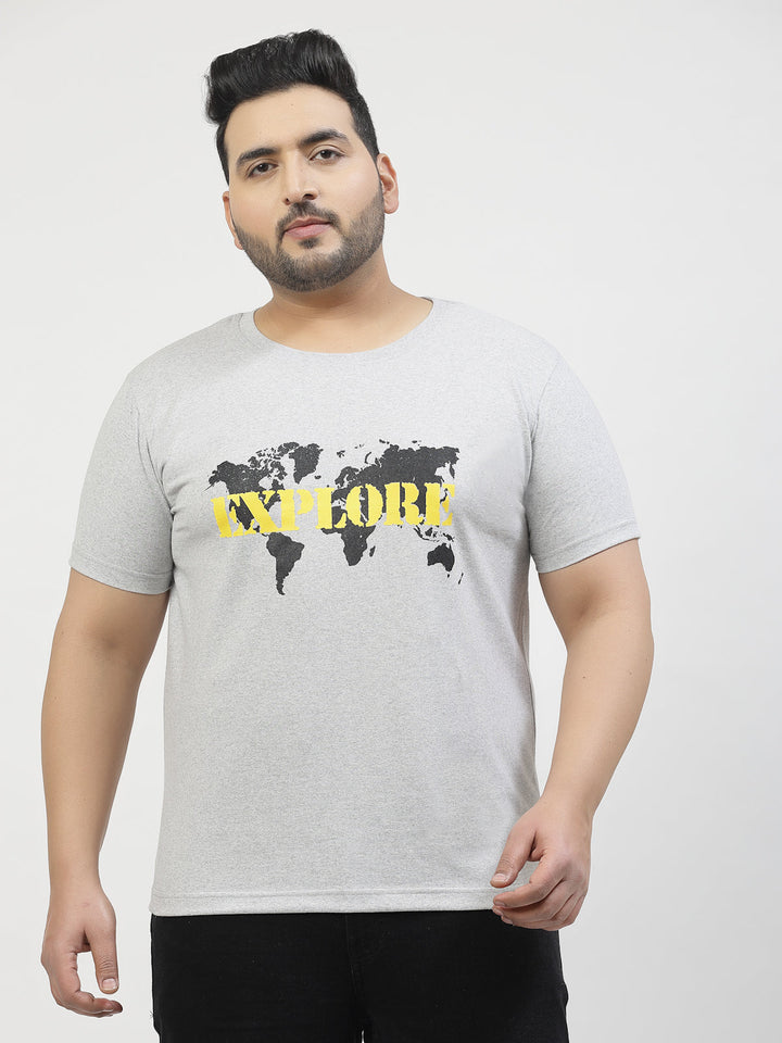 Plus Size Men  Grey & Black Graphic Printed T-shirt