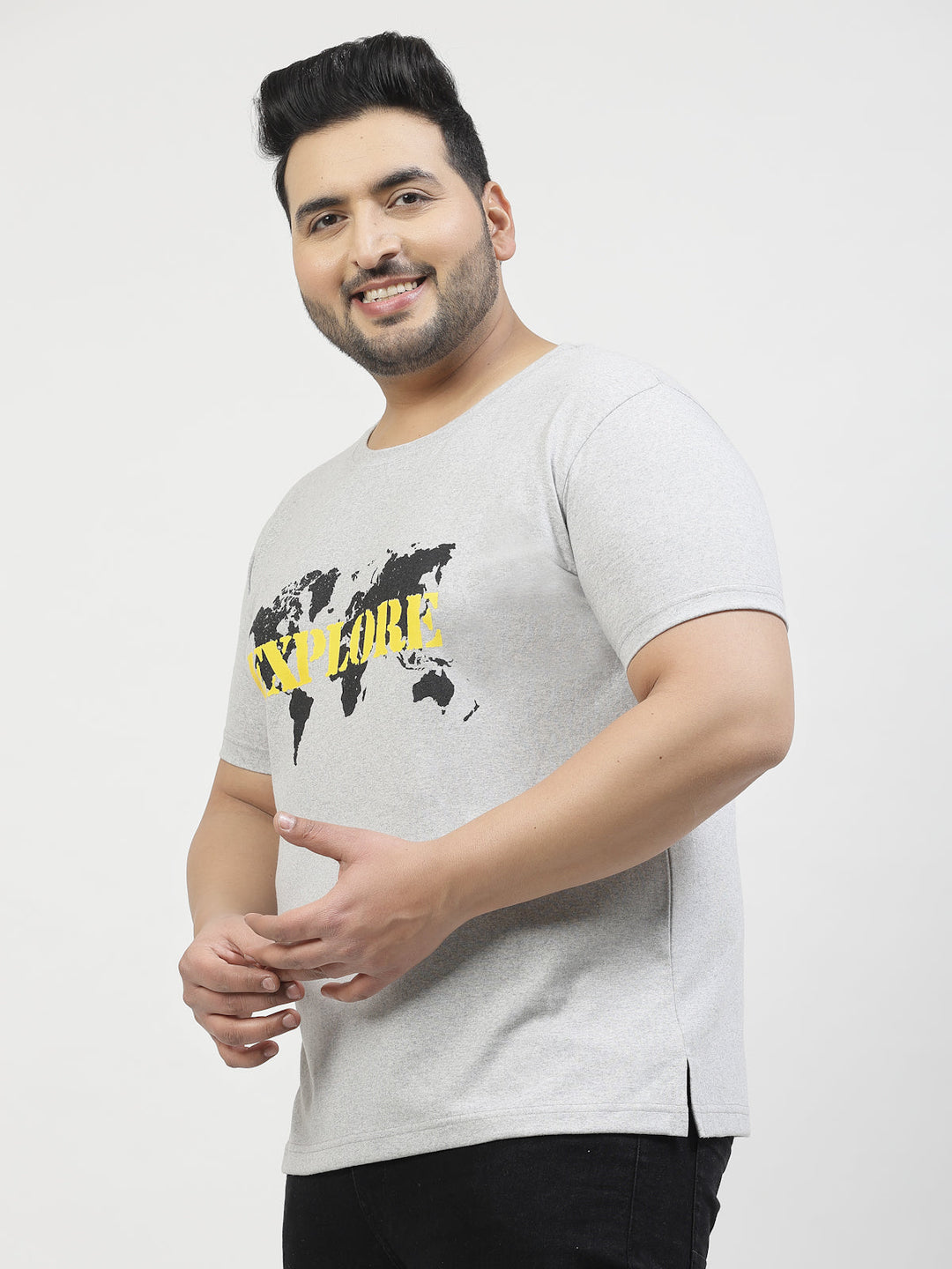 Plus Size Men  Grey & Black Graphic Printed T-shirt
