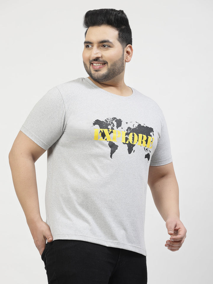 Plus Size Men  Grey & Black Graphic Printed T-shirt