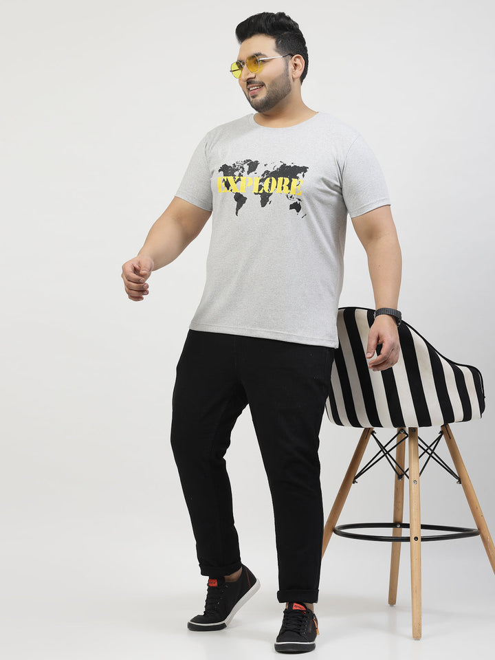Plus Size Men  Grey & Black Graphic Printed T-shirt