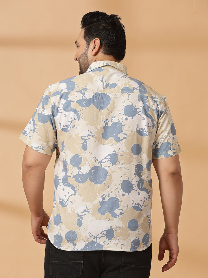 Plus Size Floral Printed Spread Collar Cotton Opaque Casual  Shirt