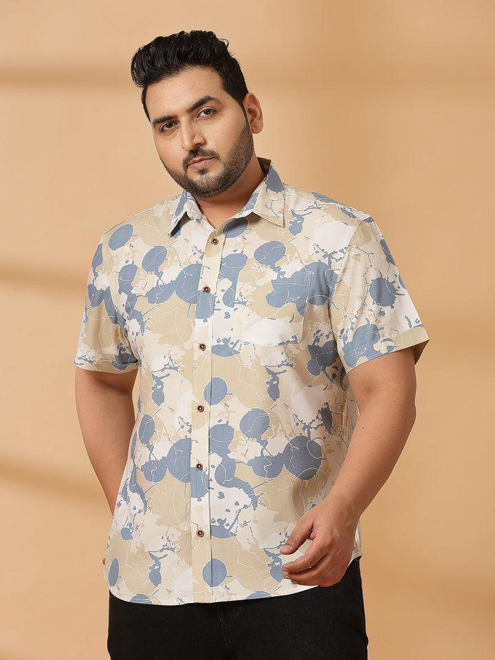 Plus Size Floral Printed Spread Collar Cotton Opaque Casual  Shirt