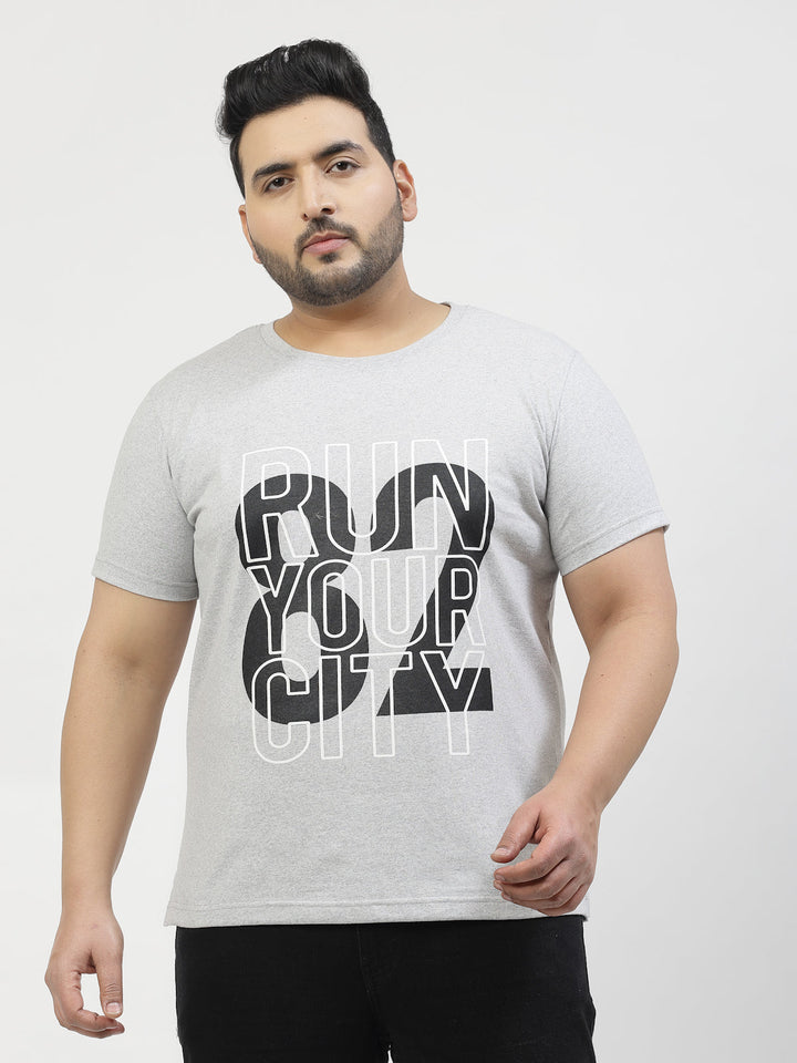 Plus Size  Printed Round Neck Short Sleeves Cotton T-shirt