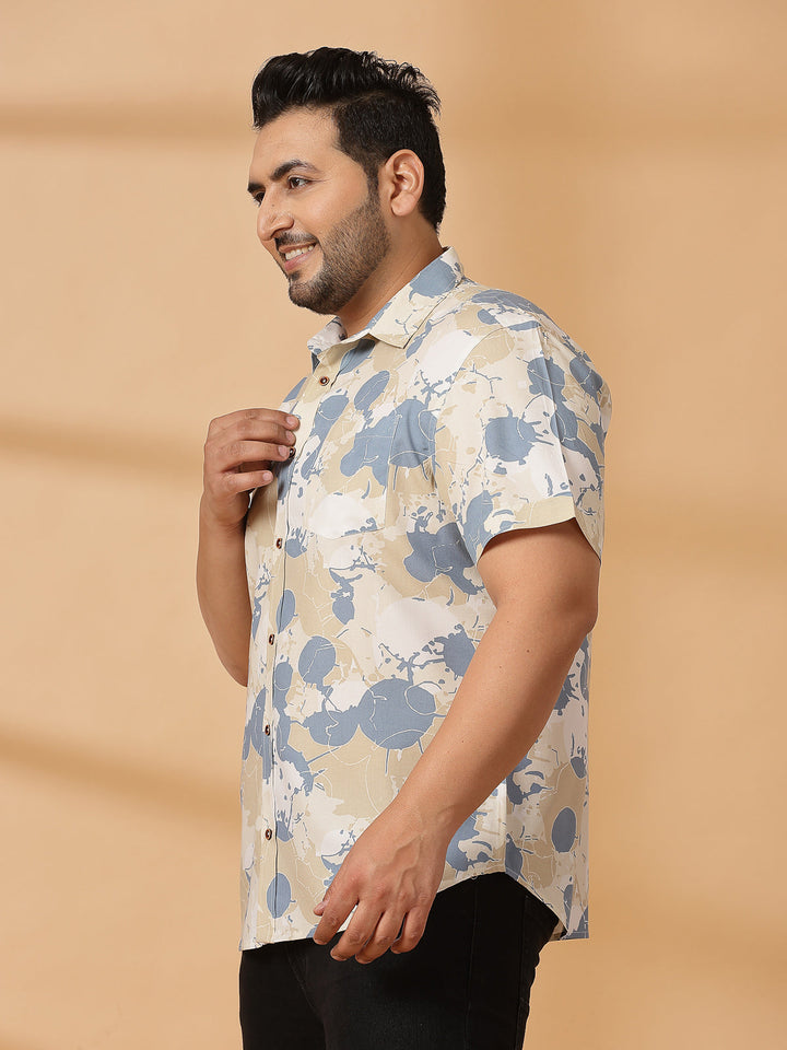 Plus Size Floral Printed Spread Collar Cotton Opaque Casual  Shirt