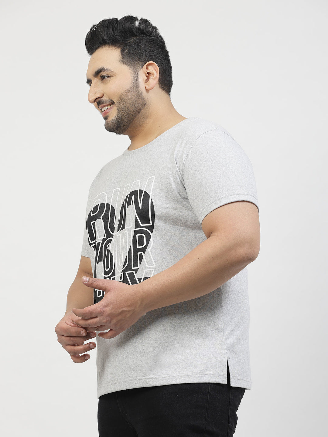 Plus Size  Printed Round Neck Short Sleeves Cotton T-shirt