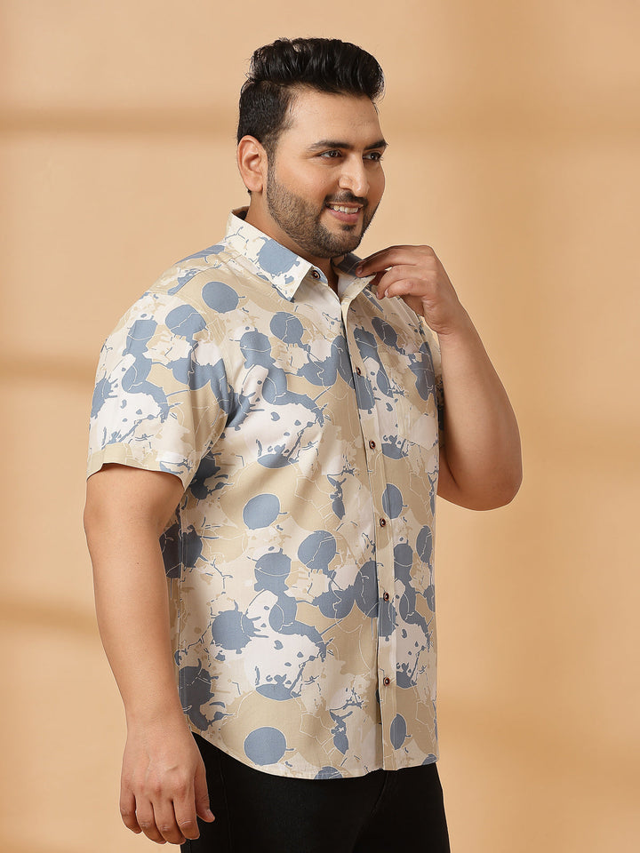 Plus Size Floral Printed Spread Collar Cotton Opaque Casual  Shirt