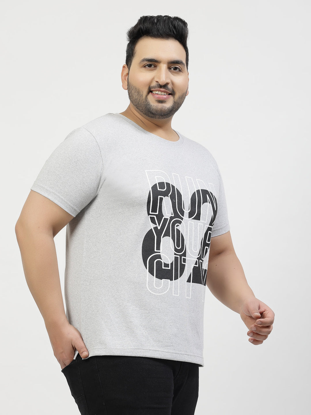 Plus Size  Printed Round Neck Short Sleeves Cotton T-shirt