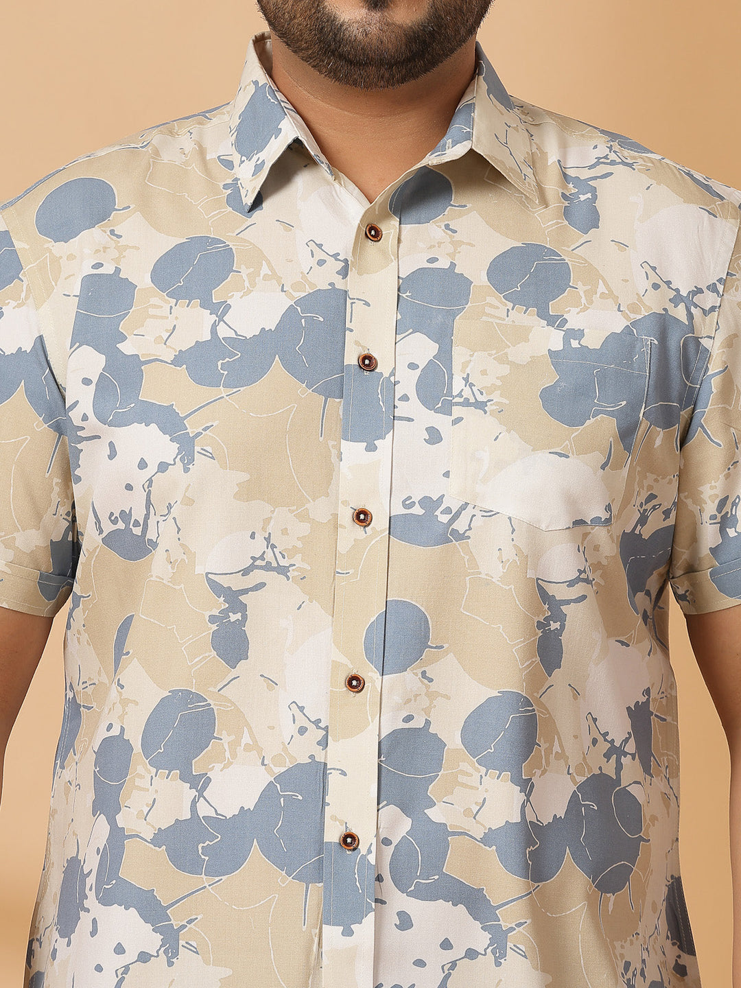 Plus Size Floral Printed Spread Collar Cotton Opaque Casual  Shirt