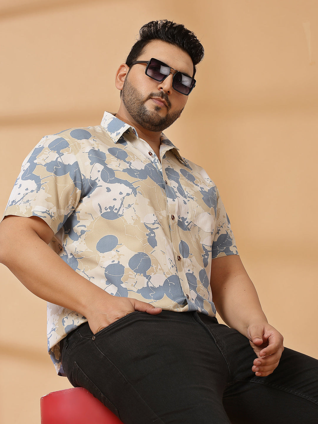 Plus Size Floral Printed Spread Collar Cotton Opaque Casual  Shirt