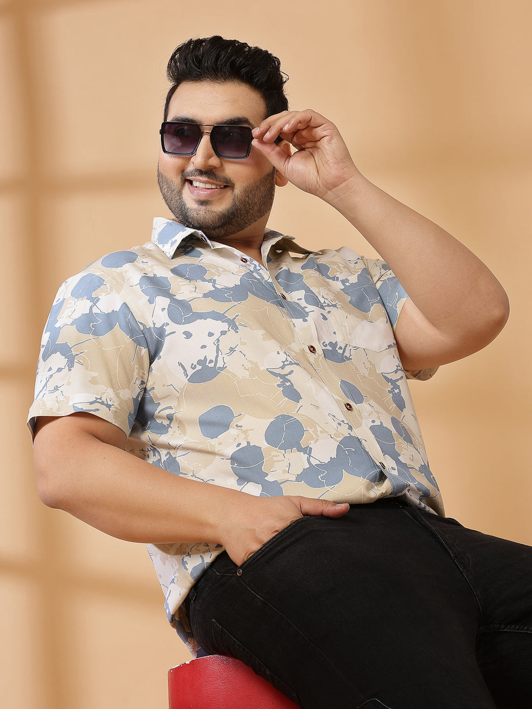 Plus Size Floral Printed Spread Collar Cotton Opaque Casual  Shirt