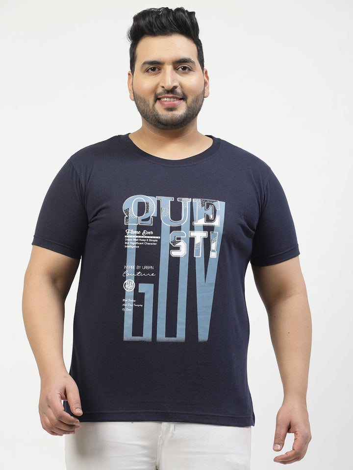 Plus Size  Typography Printed Round Neck Short Sleeves Cotton T-shirt