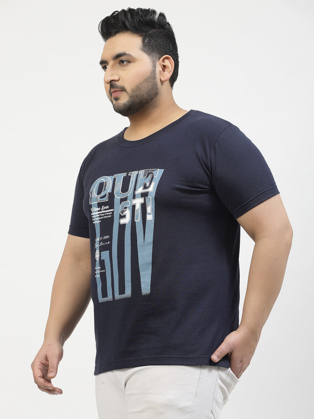 Plus Size  Typography Printed Round Neck Short Sleeves Cotton T-shirt