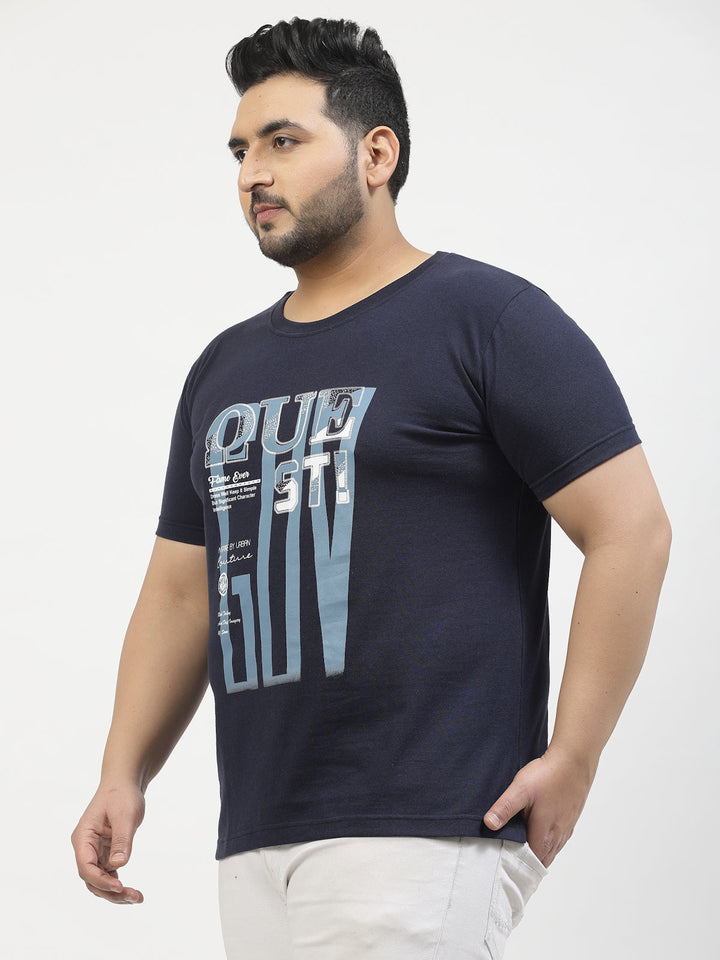 Plus Size  Typography Printed Round Neck Short Sleeves Cotton T-shirt
