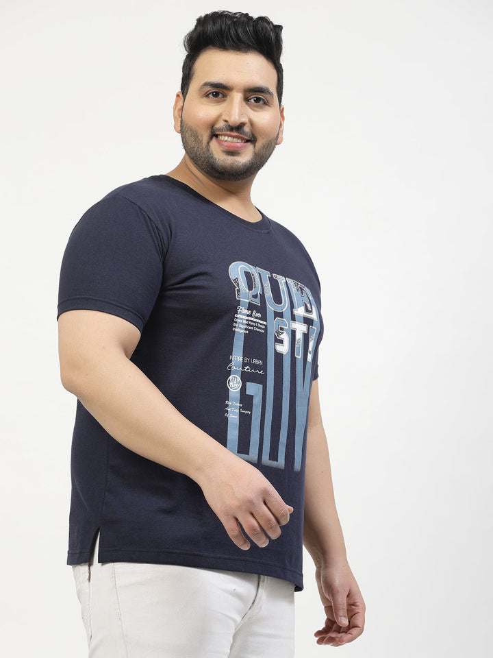Plus Size  Typography Printed Round Neck Short Sleeves Cotton T-shirt