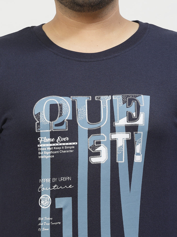 Plus Size  Typography Printed Round Neck Short Sleeves Cotton T-shirt