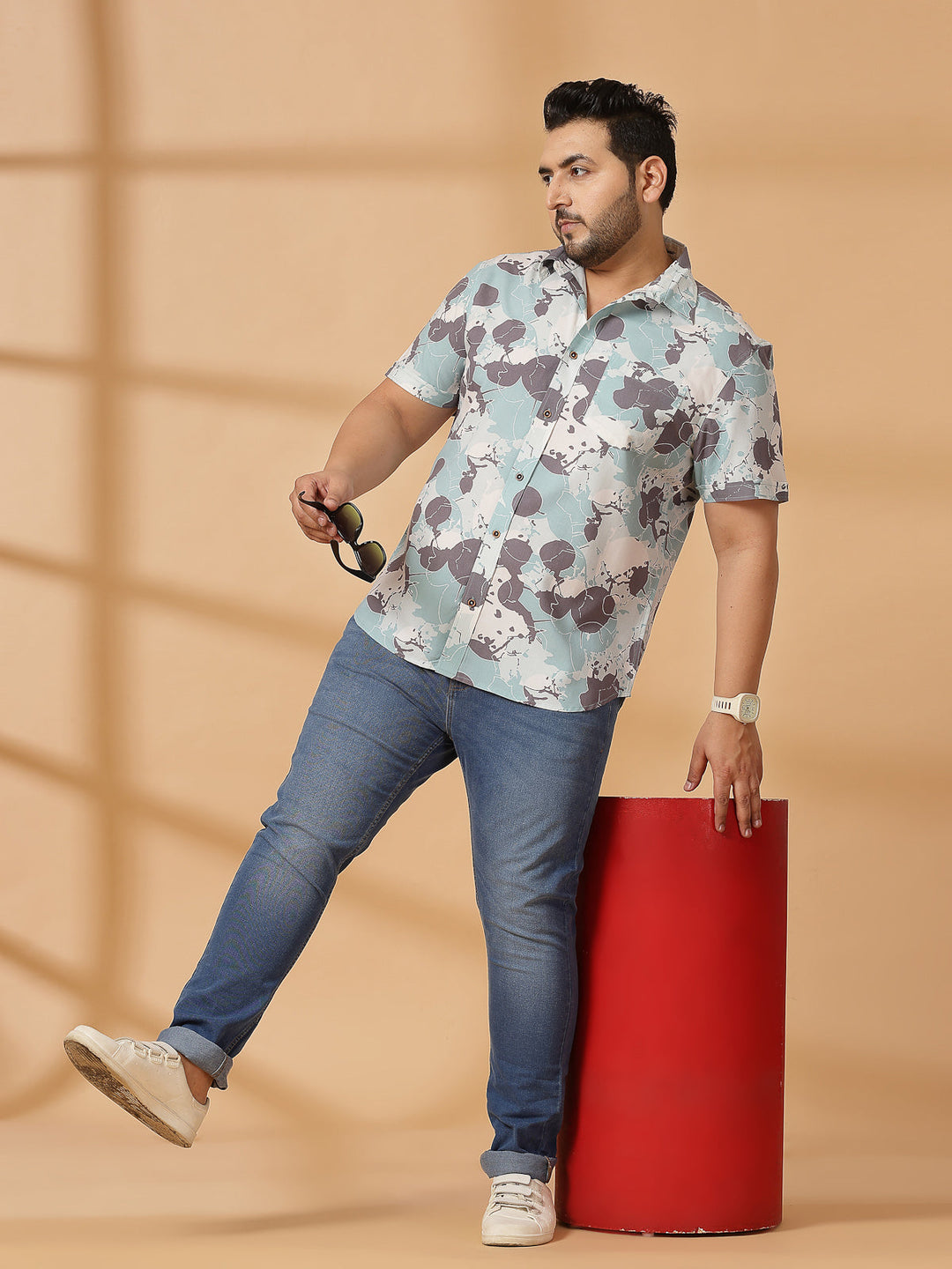 Plus Size Ethnic Motifs Printed Cotton Casual Shirt