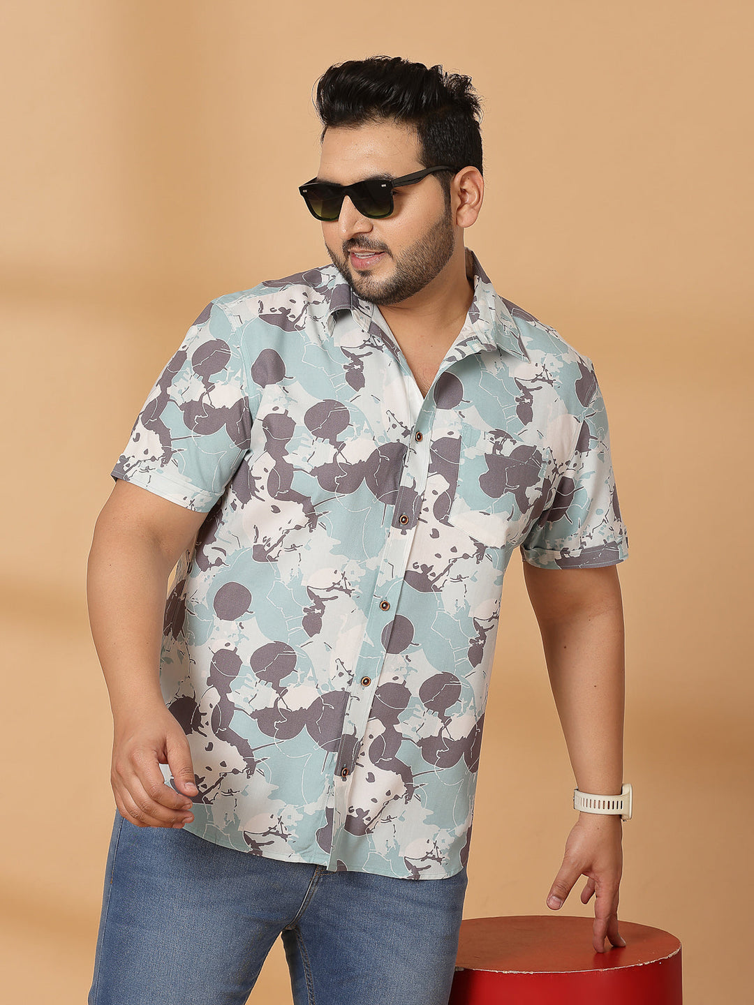 Plus Size Ethnic Motifs Printed Cotton Casual Shirt