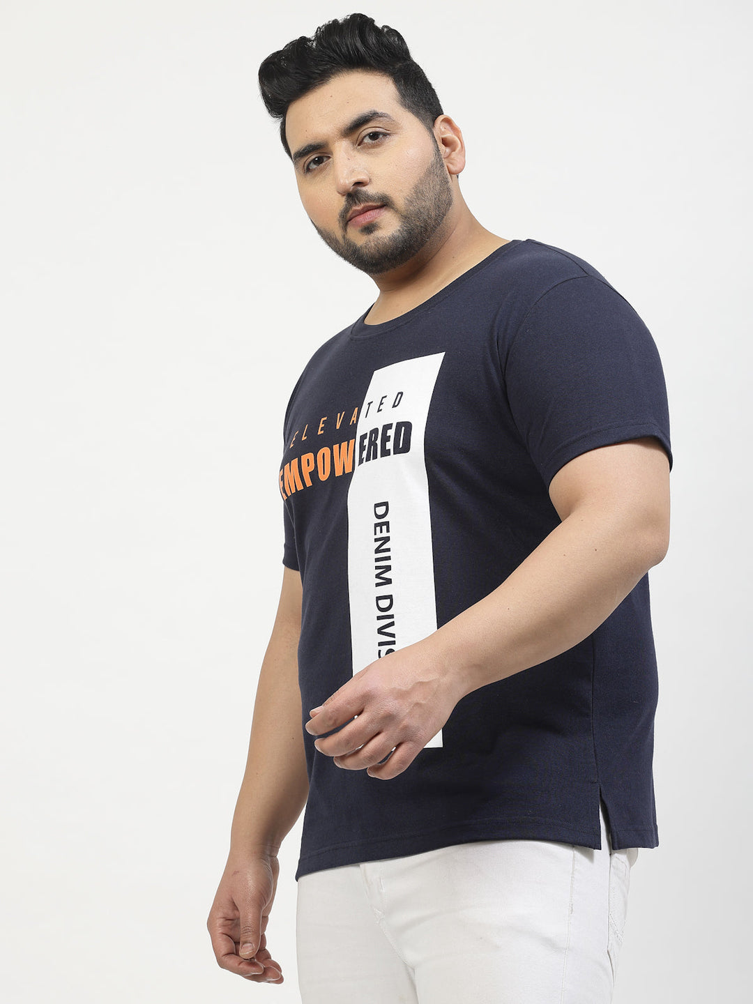 Plus Size  Typography Printed Round Neck Short Sleeves Cotton T-shirt