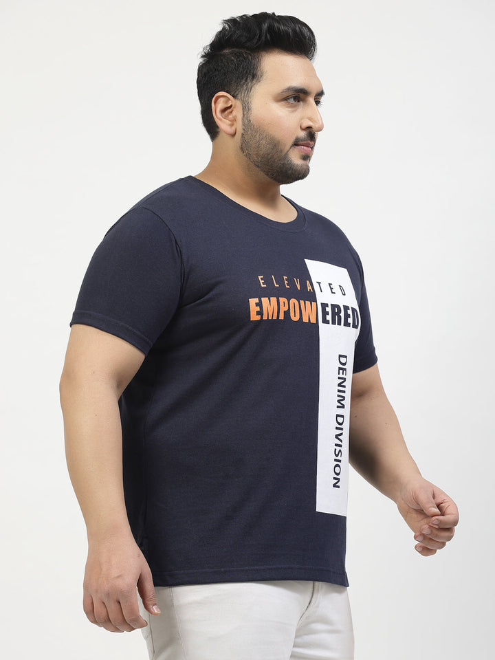 Plus Size  Typography Printed Round Neck Short Sleeves Cotton T-shirt