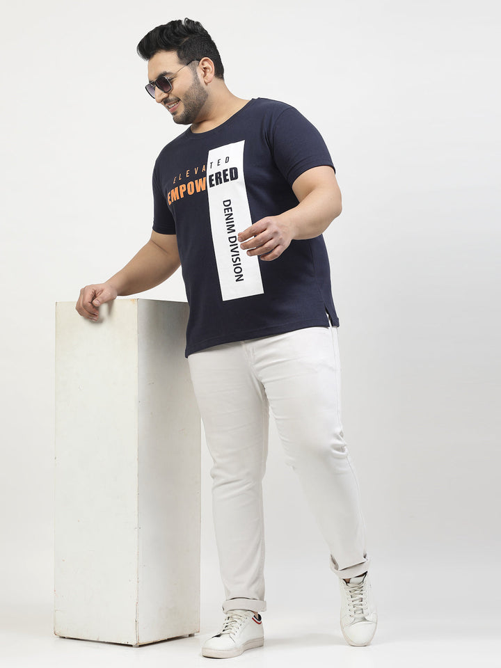 Plus Size  Typography Printed Round Neck Short Sleeves Cotton T-shirt