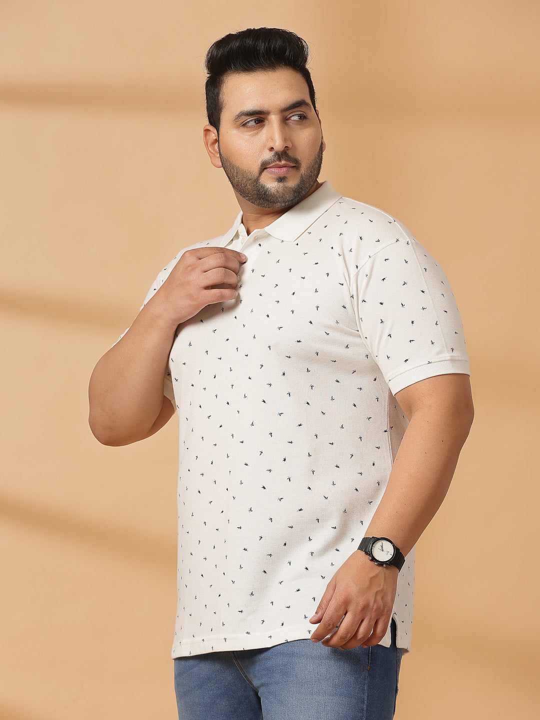 Plus Size Men Polka Dot Printed Polo Collar T-shirt