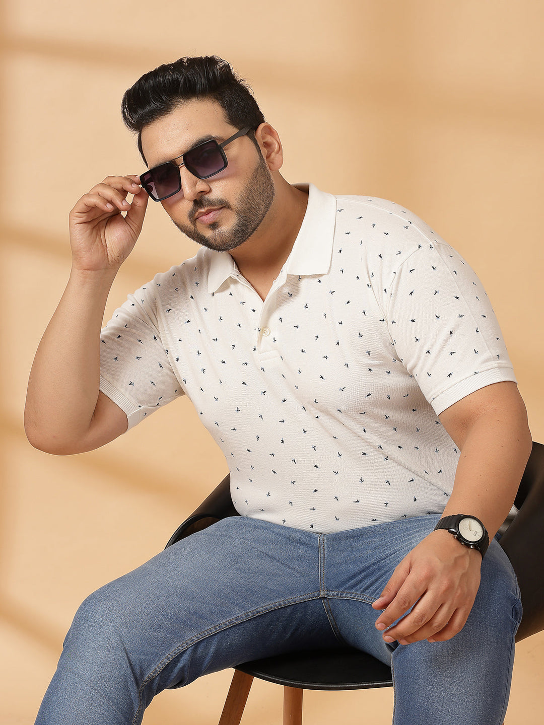 Plus Size Men Polka Dot Printed Polo Collar T-shirt