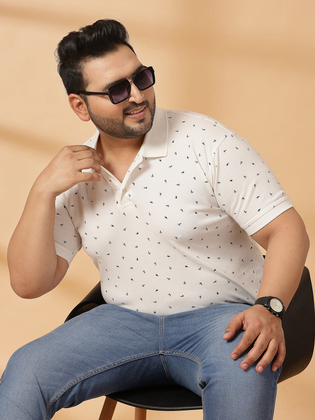 Plus Size Men Polka Dot Printed Polo Collar T-shirt