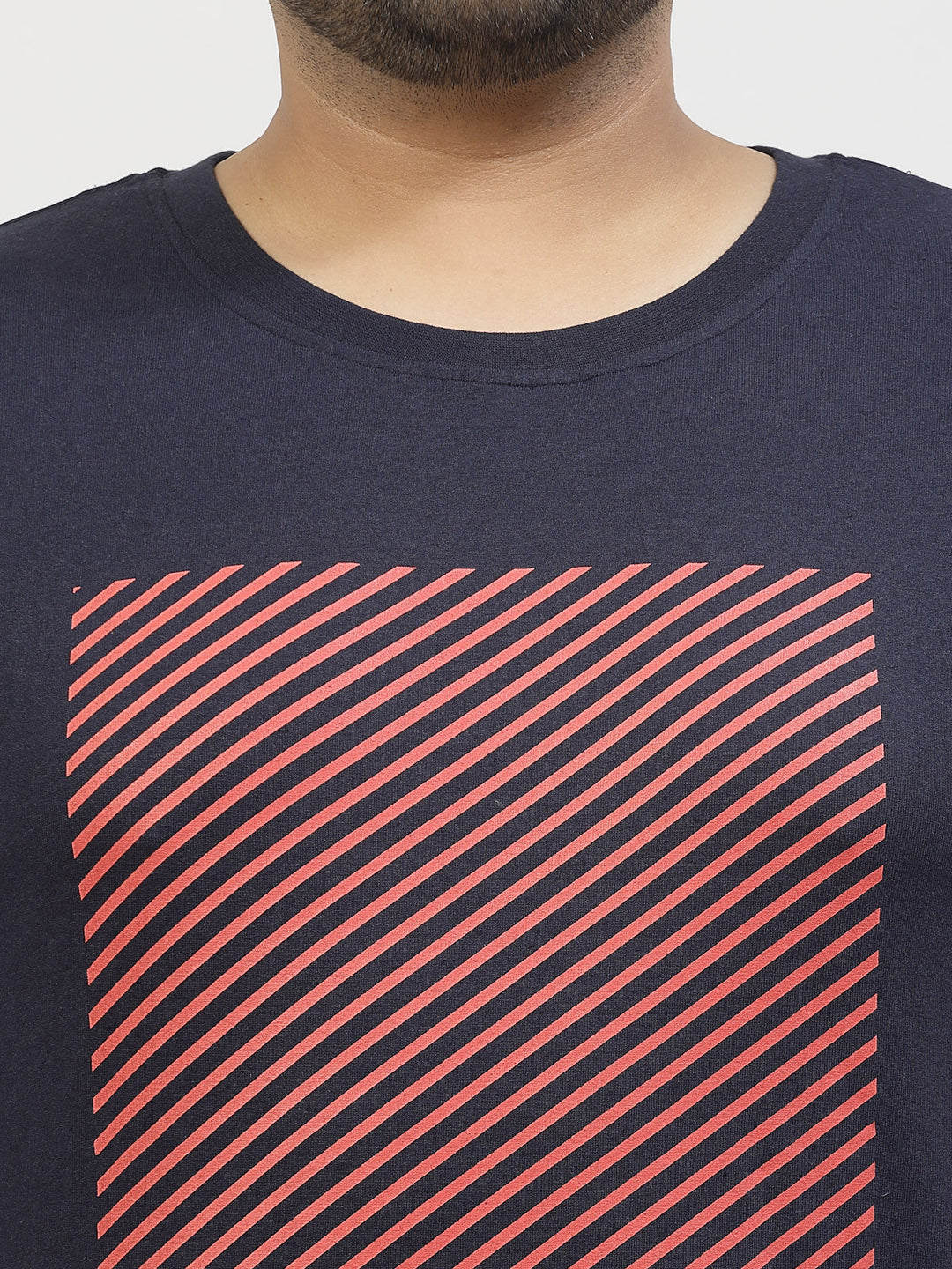 Plus Size Men Navy Blue Printed Pure Cotton T-shirt